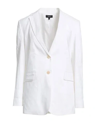 Theory Woman Blazer White Size 2 Linen, Viscose, Elastane