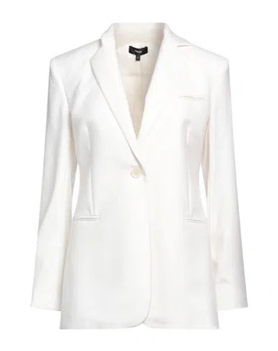 Theory Woman Blazer White Size 4 Virgin Wool In Ivory