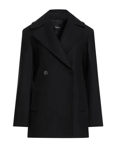 Theory Woman Coat Black Size 10 Recycled Wool