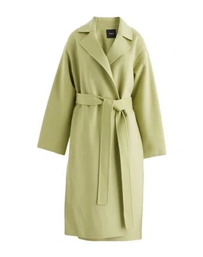 Theory Woman Coat Light Green Size L Wool, Cashmere