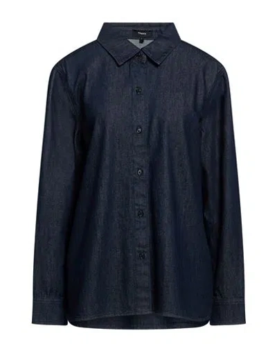Theory Woman Denim Shirt Blue Size L Cotton