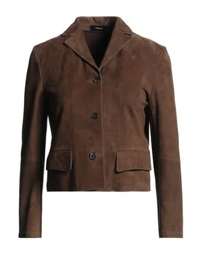 Theory Woman Jacket Brown Size 00 Goat Skin