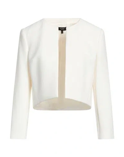 Theory Woman Jacket Ivory Size 10 Polyester, Triacetate In White