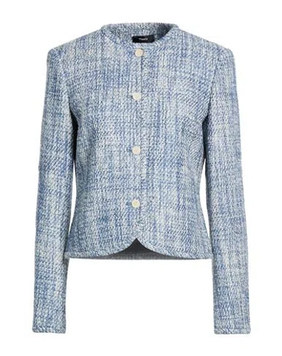 Theory Woman Jacket Slate Blue Size 14 Cotton, Acrylic, Polyamide
