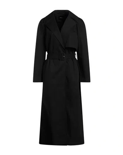 Theory Woman Overcoat & Trench Coat Black Size M Cotton, Elastane