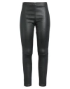 Theory Woman Pants Black Size 12 Lambskin, Cotton, Elastane