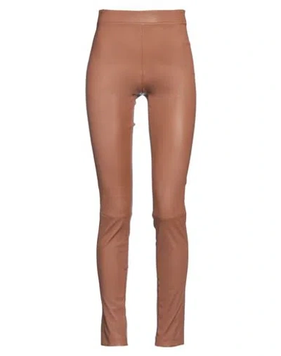 Theory Woman Pants Brown Size 2 Lambskin, Cotton, Elastane