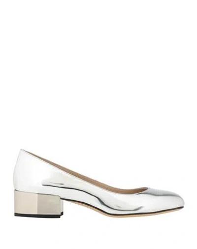 Theory Woman Pumps Orange Size 10 Leather In Silver