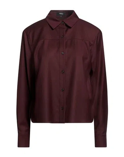 Theory Woman Shirt Burgundy Size Xl Virgin Wool