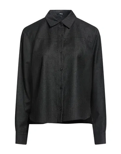 Theory Woman Shirt Charcoal Size Xl Virgin Wool In Black