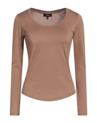 Theory Woman T-shirt Brown Size Xs Pima Cotton In Multi