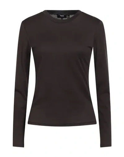 Theory Woman T-shirt Dark Brown Size L Pima Cotton