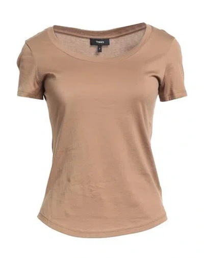 Theory Woman T-shirt Light Brown Size Xs Pima Cotton In Nude