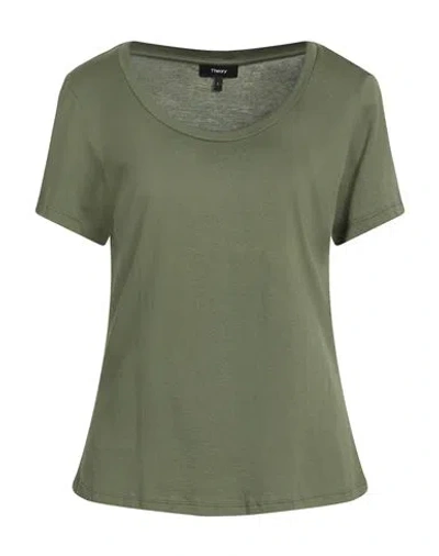 Theory Woman T-shirt Military Green Size L Pima Cotton