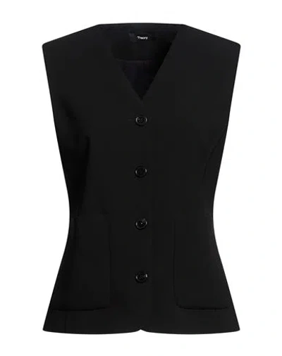 Theory Woman Tailored Vest Black Size 8 Triacetate, Polyester