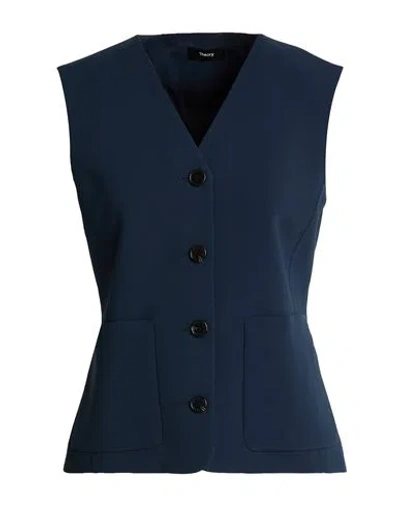 Theory Woman Tailored Vest Navy Size 14 Triacetate, Polyester In Blue