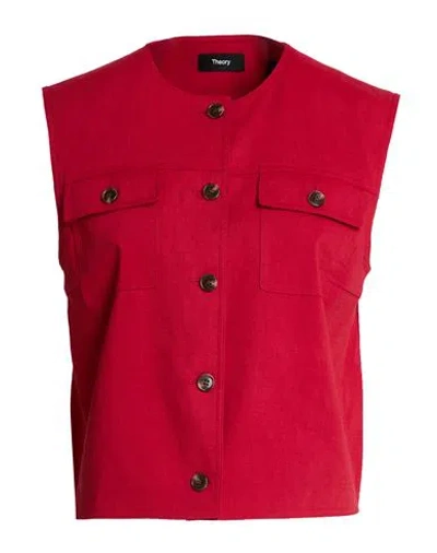 Theory Woman Tailored Vest Tomato Red Size 14 Linen, Viscose, Elastane