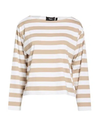 Theory Woman T-shirt Beige Size L Pima Cotton In Sand