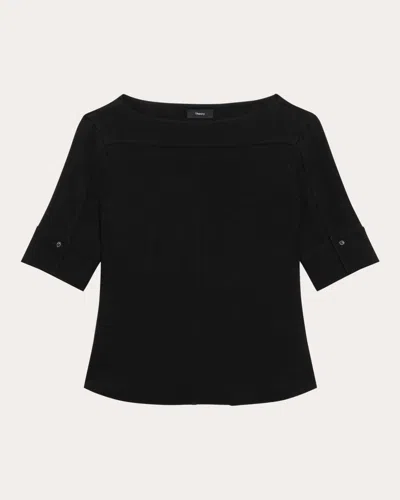 Theory Women's Admiral Crepe Seamed Boatneck Top In Black