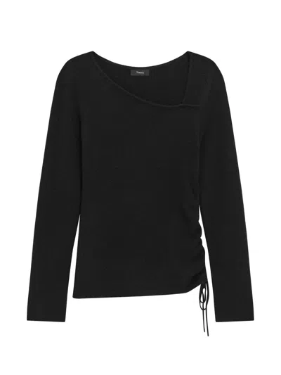 Theory Women's Asymmetric Merino Wool-blend Top In Black