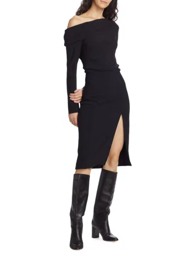 Theory Asymmetric Off-the-shoulder Midi Dress In Black