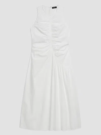 Theory Women's Asymmetrical Ruched Soft Lawn Midi-dress In White