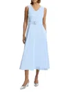 Theory V-neck Sleeveless Belted Midi Dress In Skylight