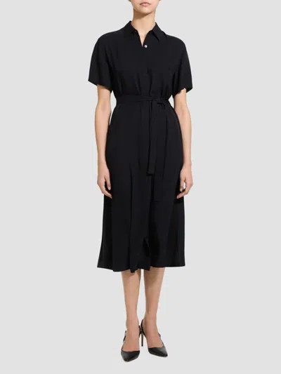 Theory Belted Button Front A Line Dress In Black