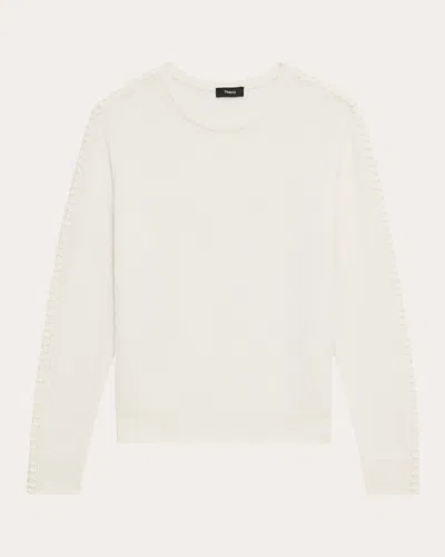 Theory Women's Blanket-stitch Easy Crewneck Sweater In White