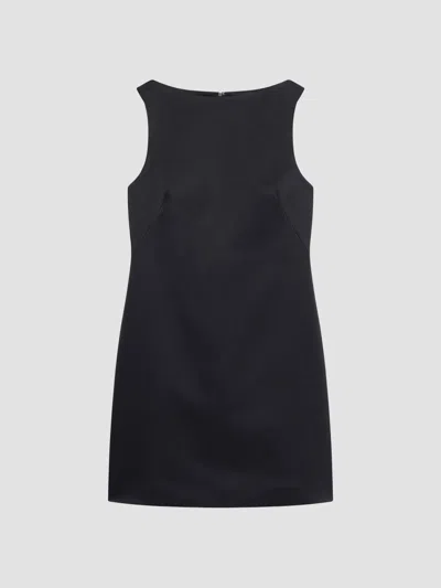Theory Women's Boatneck Bonded Satin Mini Dress In Black