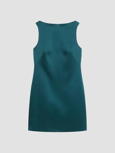 Theory Women's Boatneck Bonded Satin Mini Dress In Dark Pine