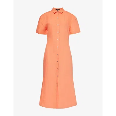 Theory Womens Bright Coral Collar Linen Midi Dress