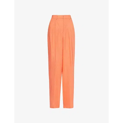 Theory Womens Bright Coral Pleated Linen Trousers