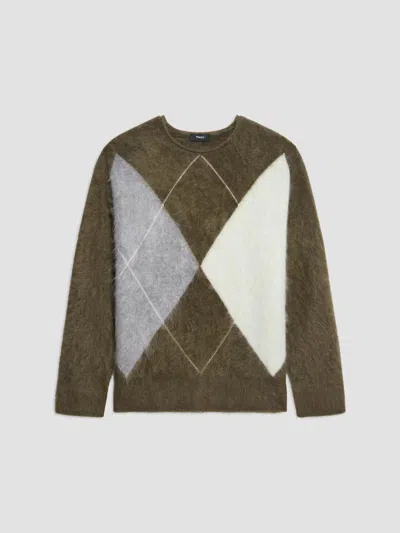 Theory Women's Brushed Argyle Sweater In Olive Multi