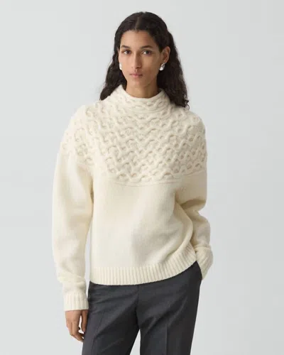 Theory Women's Cable Knit Yoke Sweater In Ivory In Neutral