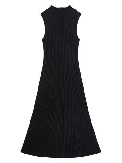 Theory Women's Cable-knit Wool-blend Fit & Flare Midi-dress In Black