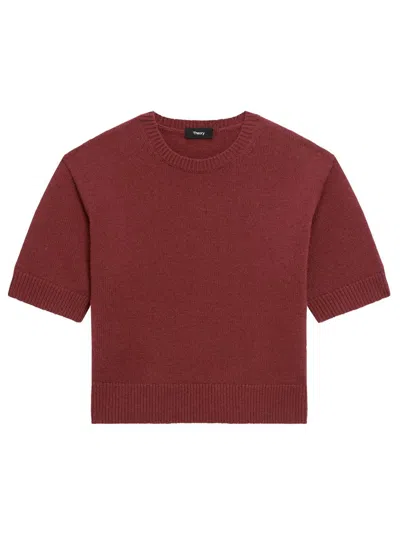 Theory Women's Cashmere Knit Crop T-shirt In Burgundy