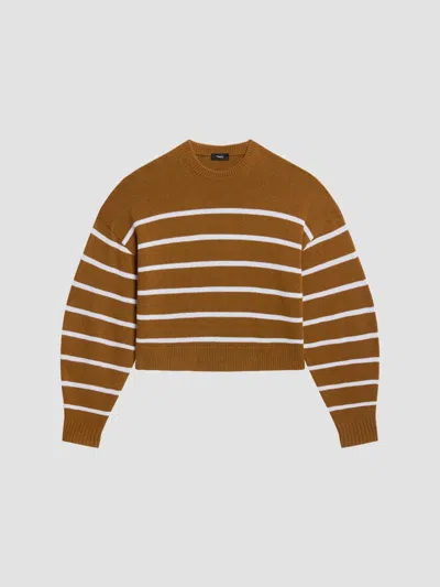 Theory Women's Cashmere Striped Sweater In Brown