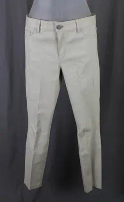 Pre-owned Theory Women's Chalk Beige Bristol Leather Mid Rise Five Pocket Pants Size 4