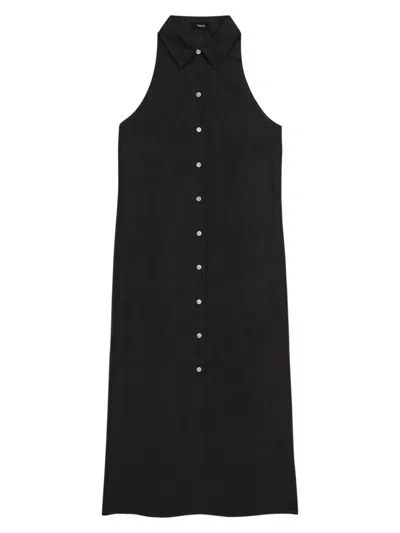 Theory Sleeveless Button-up Midi Shirtdress In Black