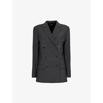Theory Womens Charcoal Melange Double-breasted Notched-lapel Boxy-fit Wool-blend Blazer