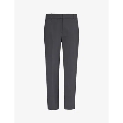 Theory Womens Charcoal Melange Pressed-crease Tapered-leg High-rise Stretch-wool Trousers