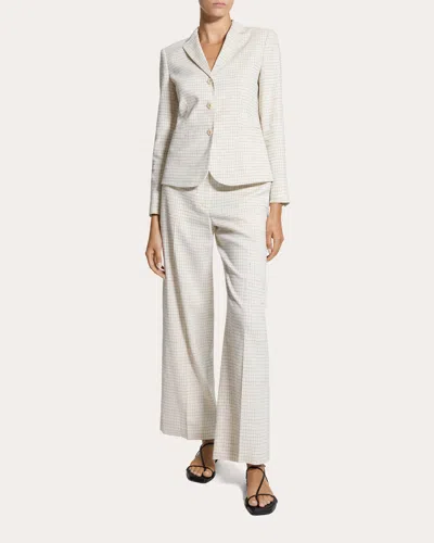 THEORY WOMEN'S CHECK LINEN-BLEND SHRUNKEN BLAZER