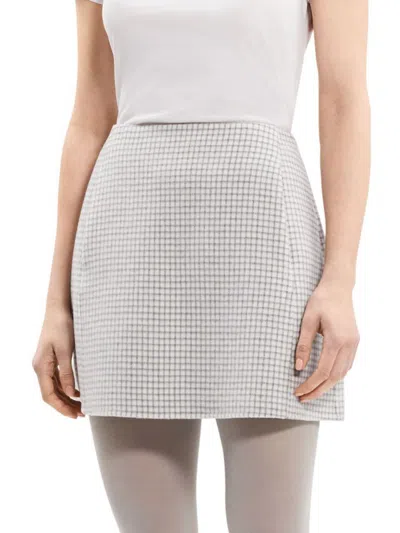 Theory Women's Checked Wool Mini Skirt In Ivory Multi