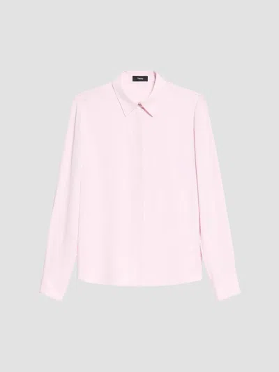 Theory Women's Classic Fitted Silk Shirt In Pink