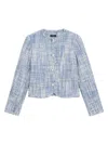Theory Cotton Tweed Collarless Jacket In Blue