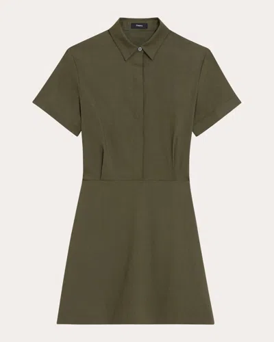 Theory Short-sleeve A-line Mini Shirtdress In Green