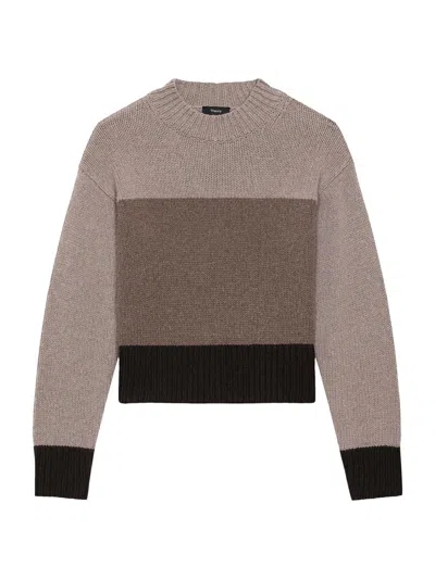 Theory Women's Colorblock Crewneck Sweater In Brown