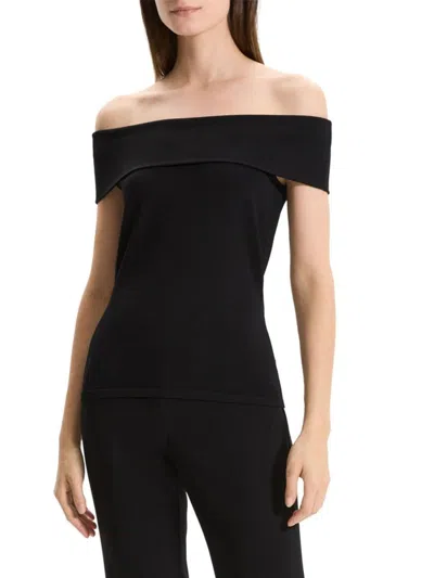 Theory Women's Compact Crepe Off-the-shoulder Top In Black