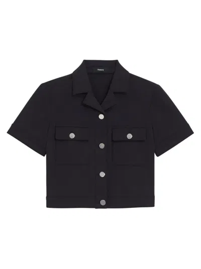 Theory Women's Cotton-blend Short-sleeve Crop Jacket In Black